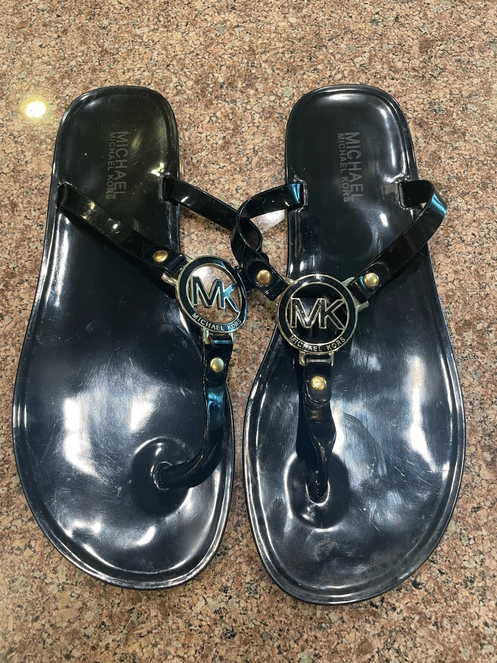 Michael Kors Women's Black MK Logo Thong Sandals